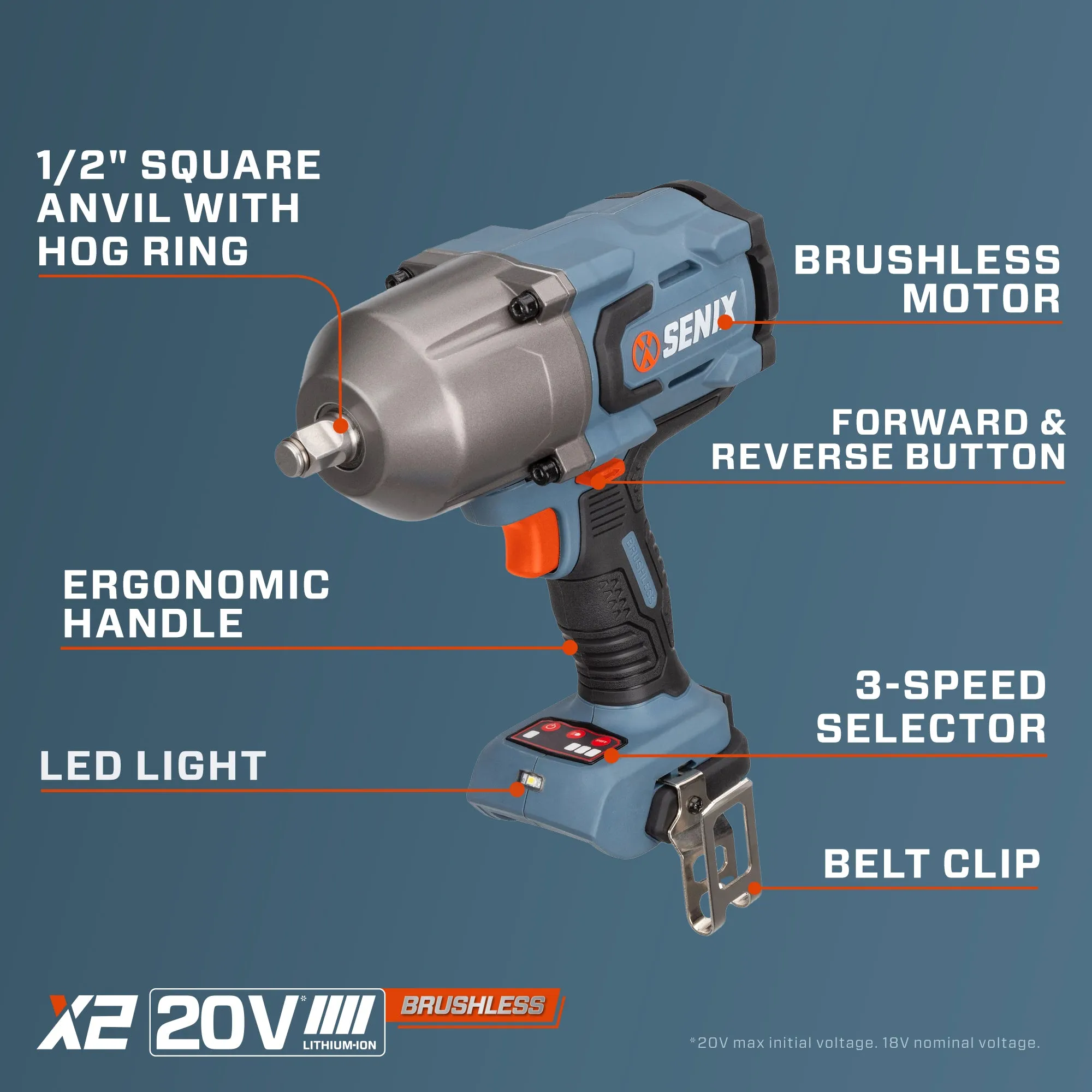 20 Volt Max* Brushless 1/2-Inch Impact Wrench (1400 FT-LBS Max Breakaway Torque) Tool Only, PDWX2-M4-0