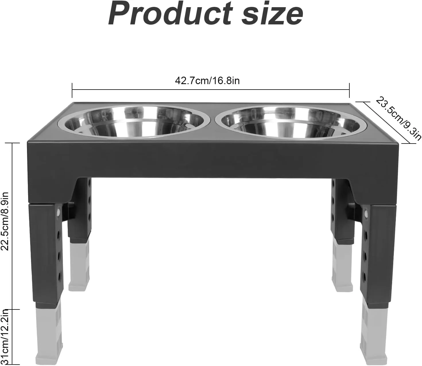 5 Height Adjustable Elevated Dog Feeder Table with 2 Dog Bowl