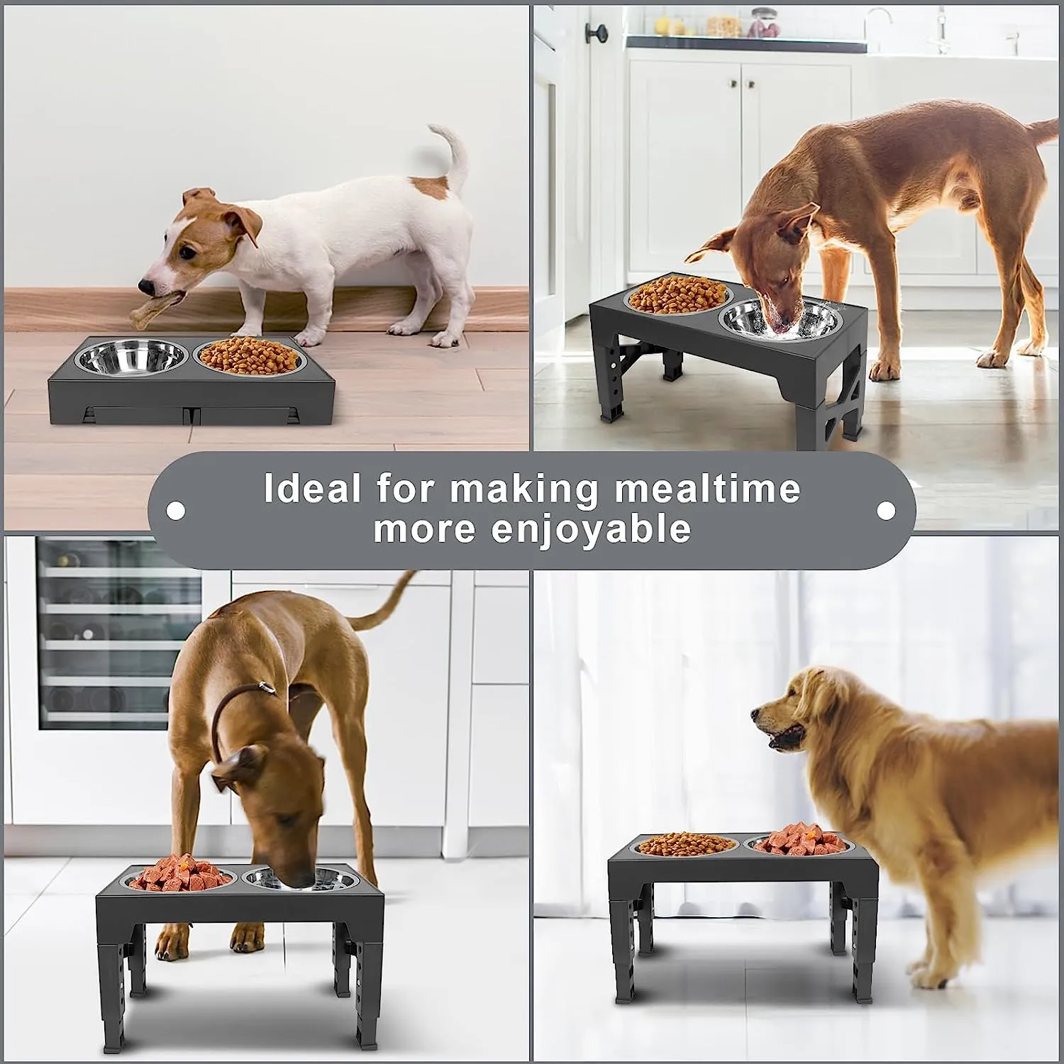 5 Height Adjustable Elevated Dog Feeder Table with 2 Dog Bowl