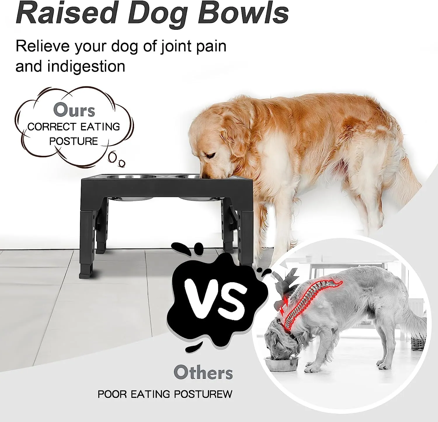 5 Height Adjustable Elevated Dog Feeder Table with 2 Dog Bowl