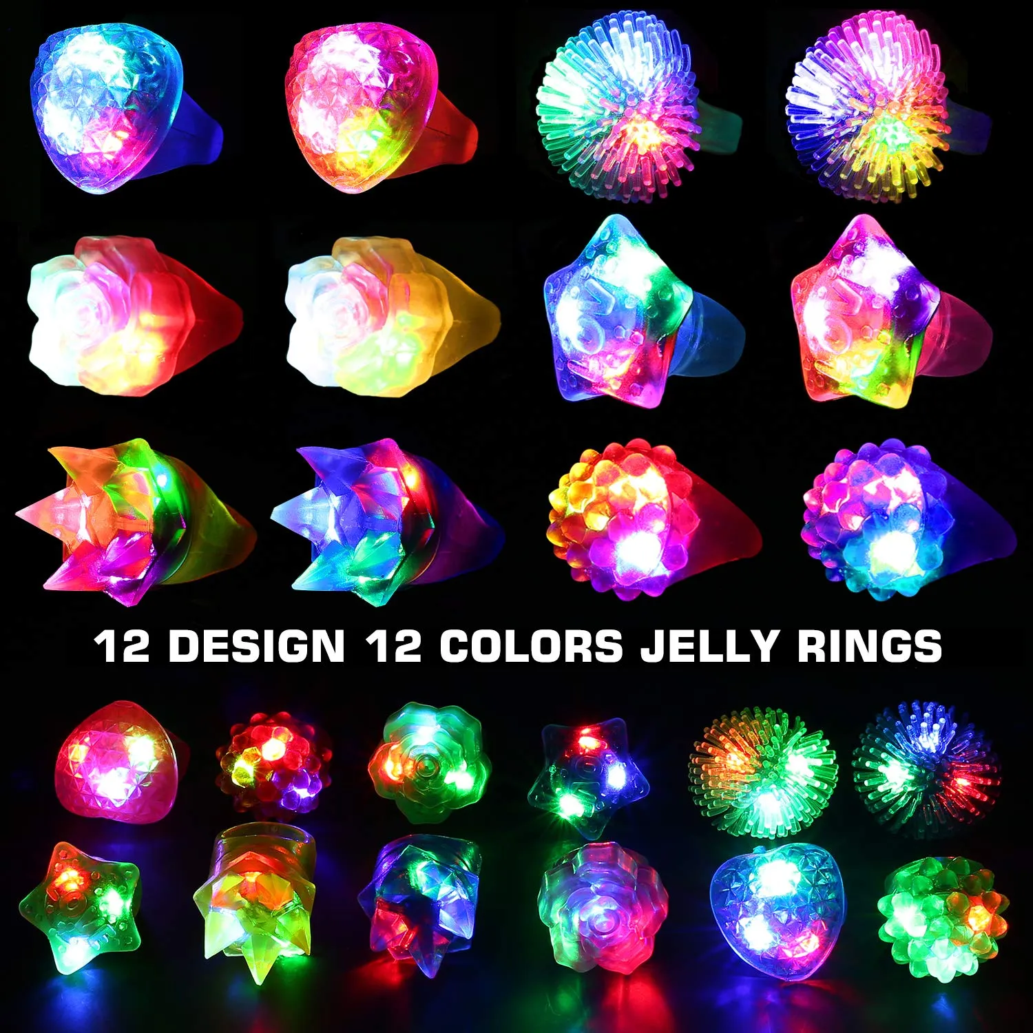 78PCs LED Light Up Toy Party Favors/Supplies Bulk Glow In The Dark For Adult Kids Birthday Halloween With 50 Finger Light, 12 Jelly Ring, 6 Flashing Glasses, 5 Bracelet, 5 Fiber Optic Hair Light