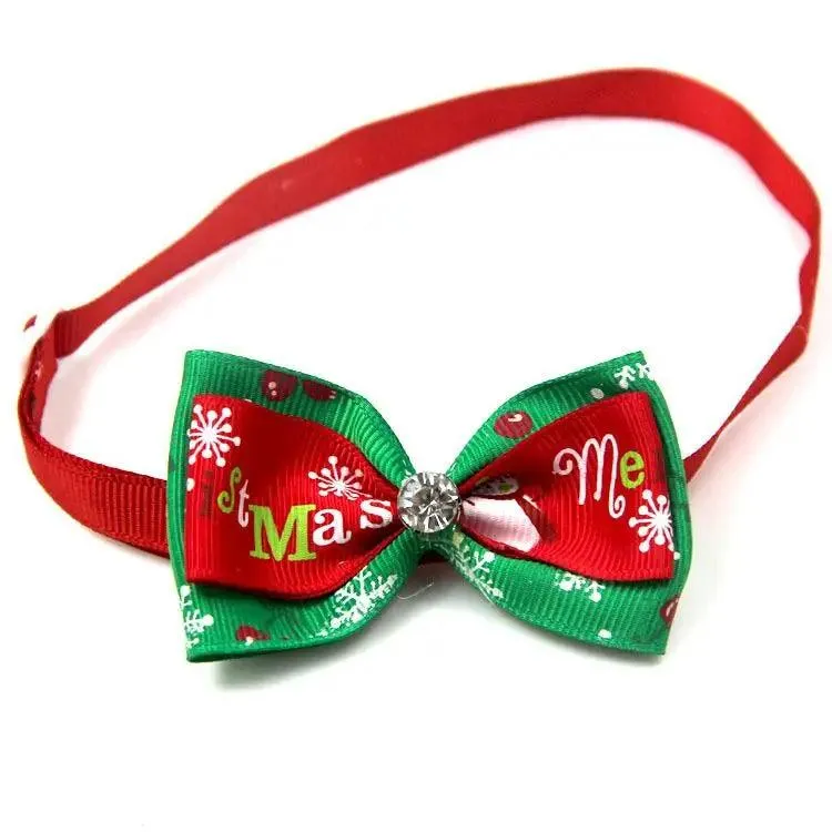 Adjustable Christmas Pet Collar with Bow Tie