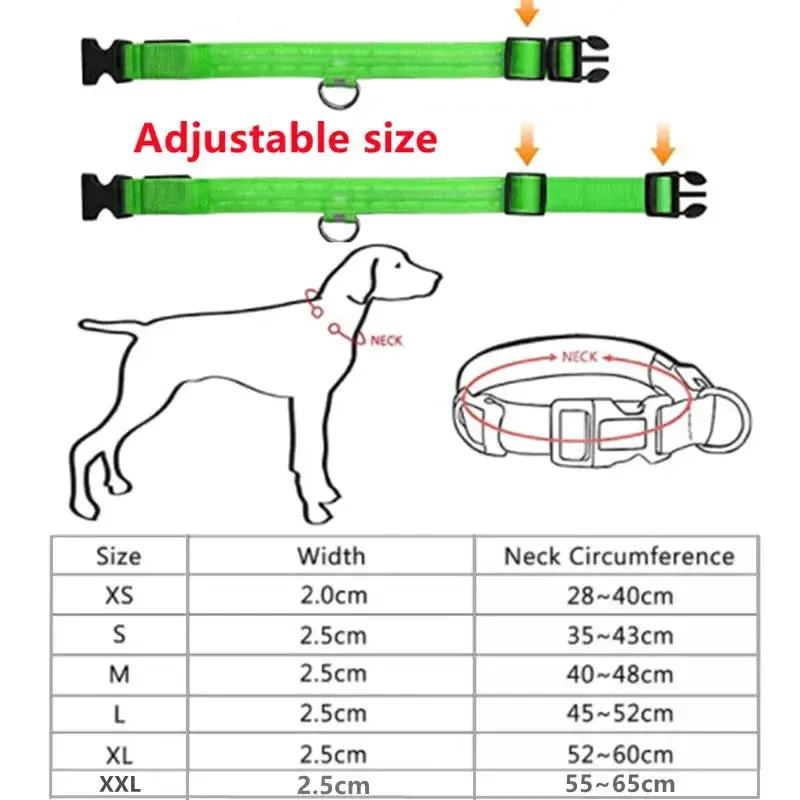 Adjustable Flashing Glowing Dog Collar