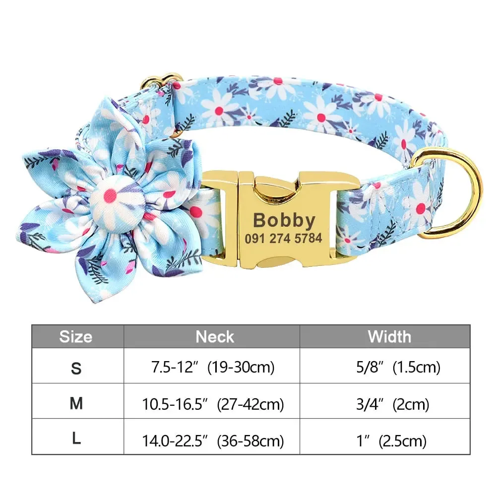 Adorable Multicolored Flower Print Dog Collars – Personalized for Dogs and Cats