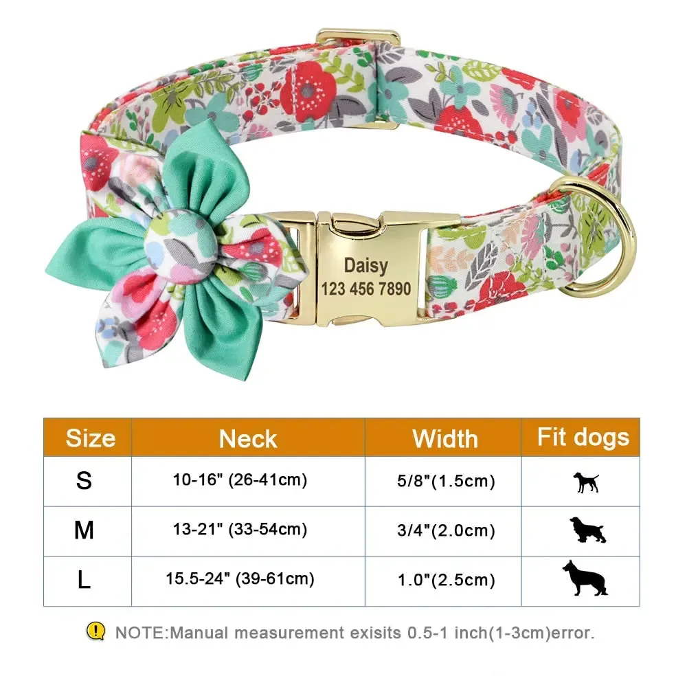 Adorable Multicolored Flower Print Dog Collars – Personalized for Dogs and Cats