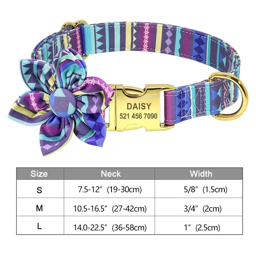 Adorable Multicolored Flower Print Dog Collars – Personalized for Dogs and Cats