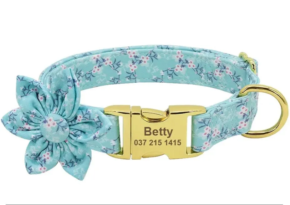 Adorable Multicolored Flower Print Dog Collars – Personalized for Dogs and Cats