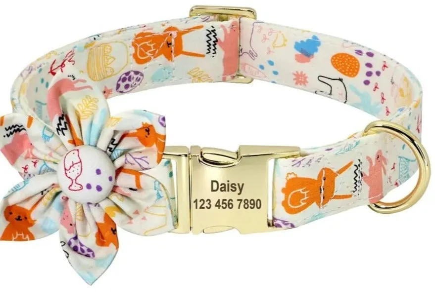 Adorable Multicolored Flower Print Dog Collars – Personalized for Dogs and Cats