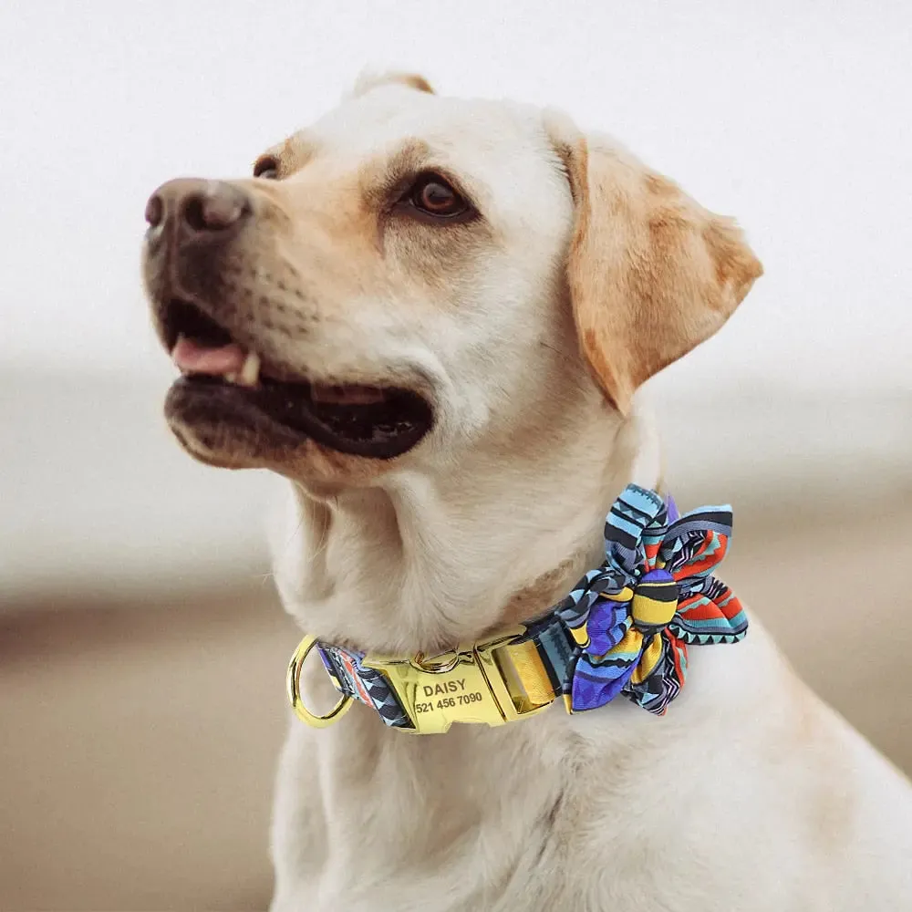 Adorable Multicolored Flower Print Dog Collars – Personalized for Dogs and Cats