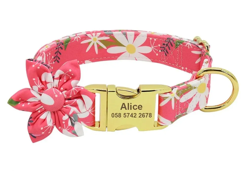 Adorable Multicolored Flower Print Dog Collars – Personalized for Dogs and Cats