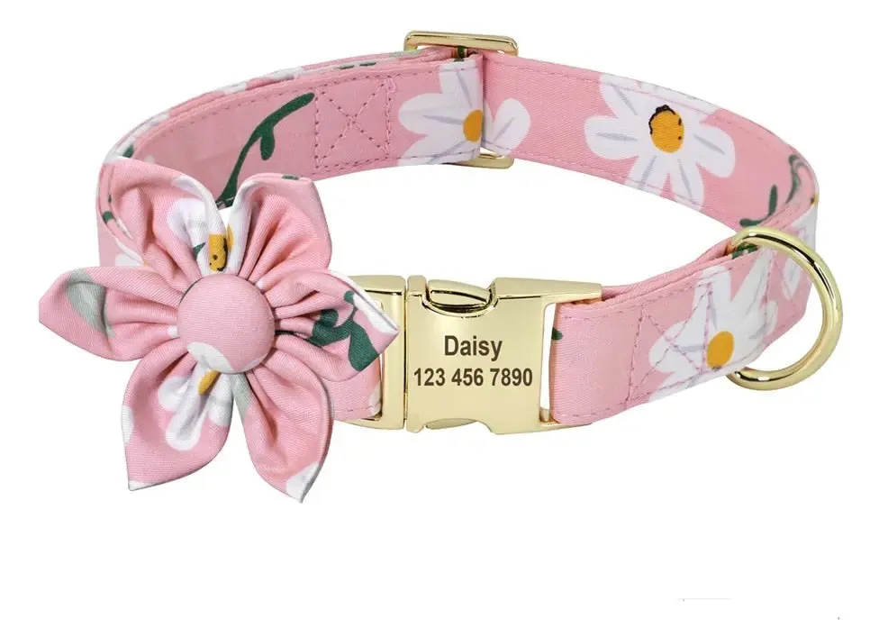 Adorable Multicolored Flower Print Dog Collars – Personalized for Dogs and Cats