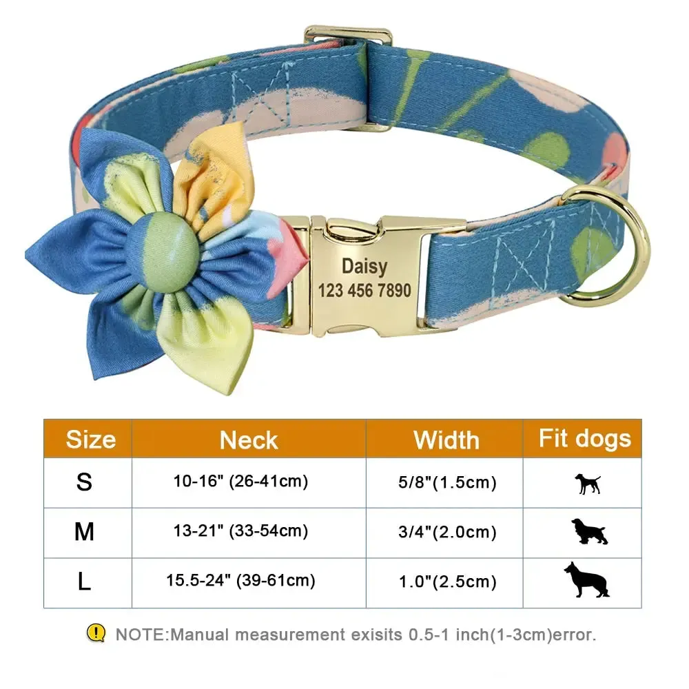 Adorable Multicolored Flower Print Dog Collars – Personalized for Dogs and Cats