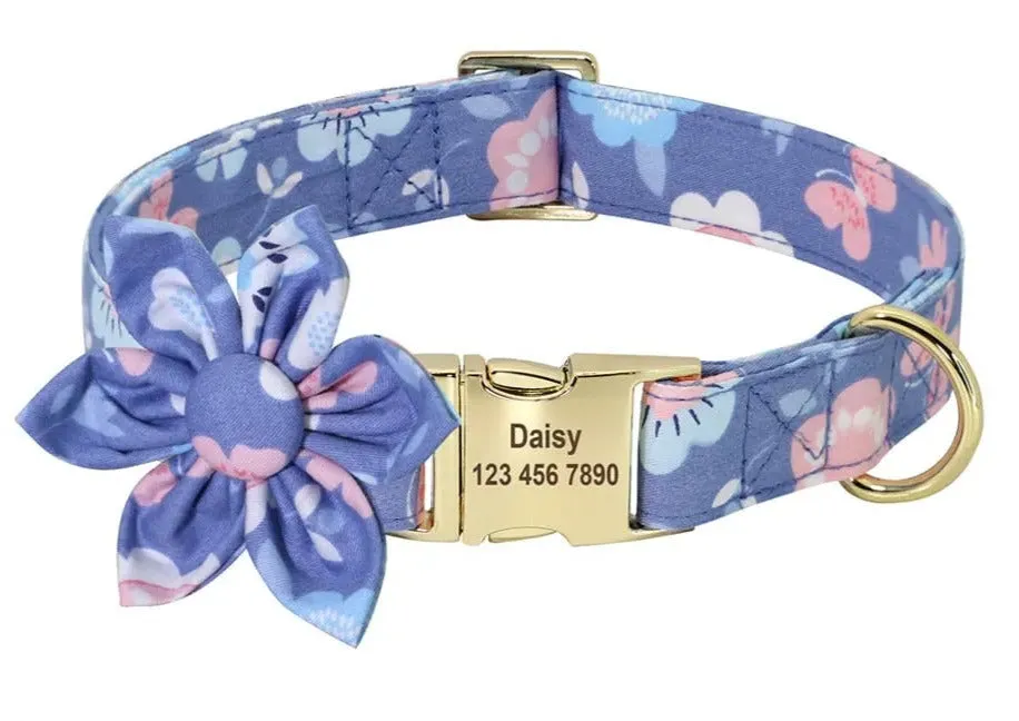 Adorable Multicolored Flower Print Dog Collars – Personalized for Dogs and Cats