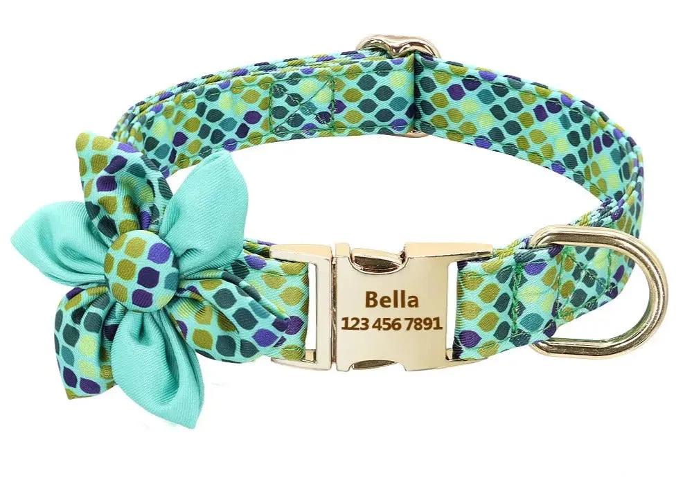 Adorable Multicolored Flower Print Dog Collars – Personalized for Dogs and Cats