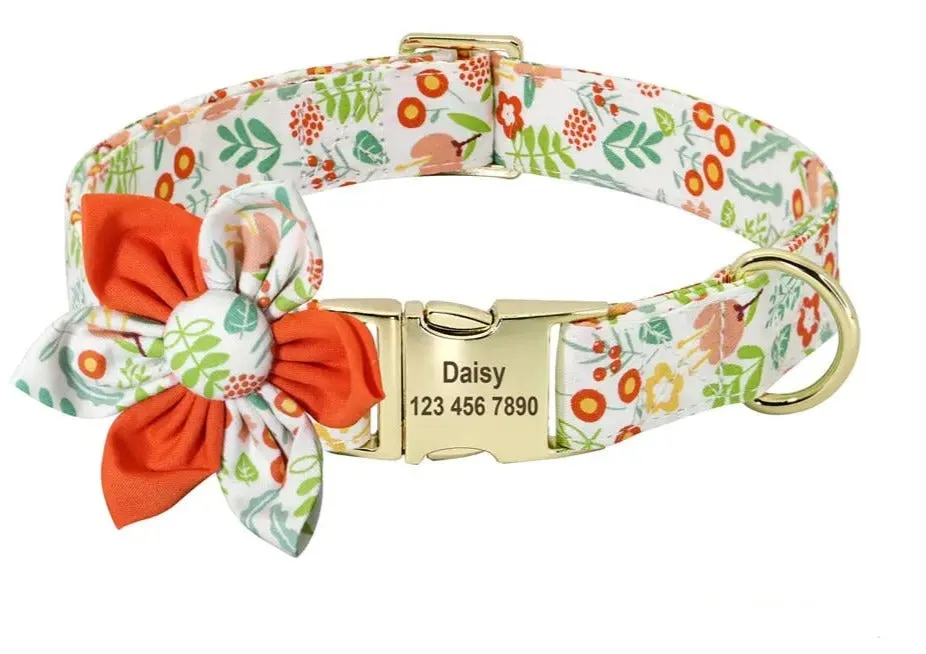 Adorable Multicolored Flower Print Dog Collars – Personalized for Dogs and Cats