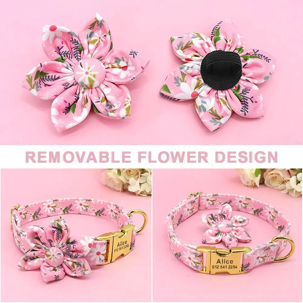 Adorable Multicolored Flower Print Dog Collars – Personalized for Dogs and Cats