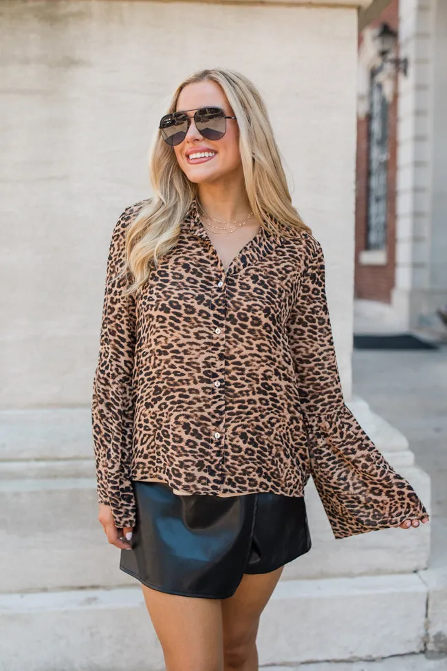 Along For The Drive Leopard Print Bell Sleeve Blouse