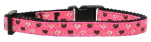 Argyle Hearts Nylon Ribbon Collar Bright Pink Cat Safety