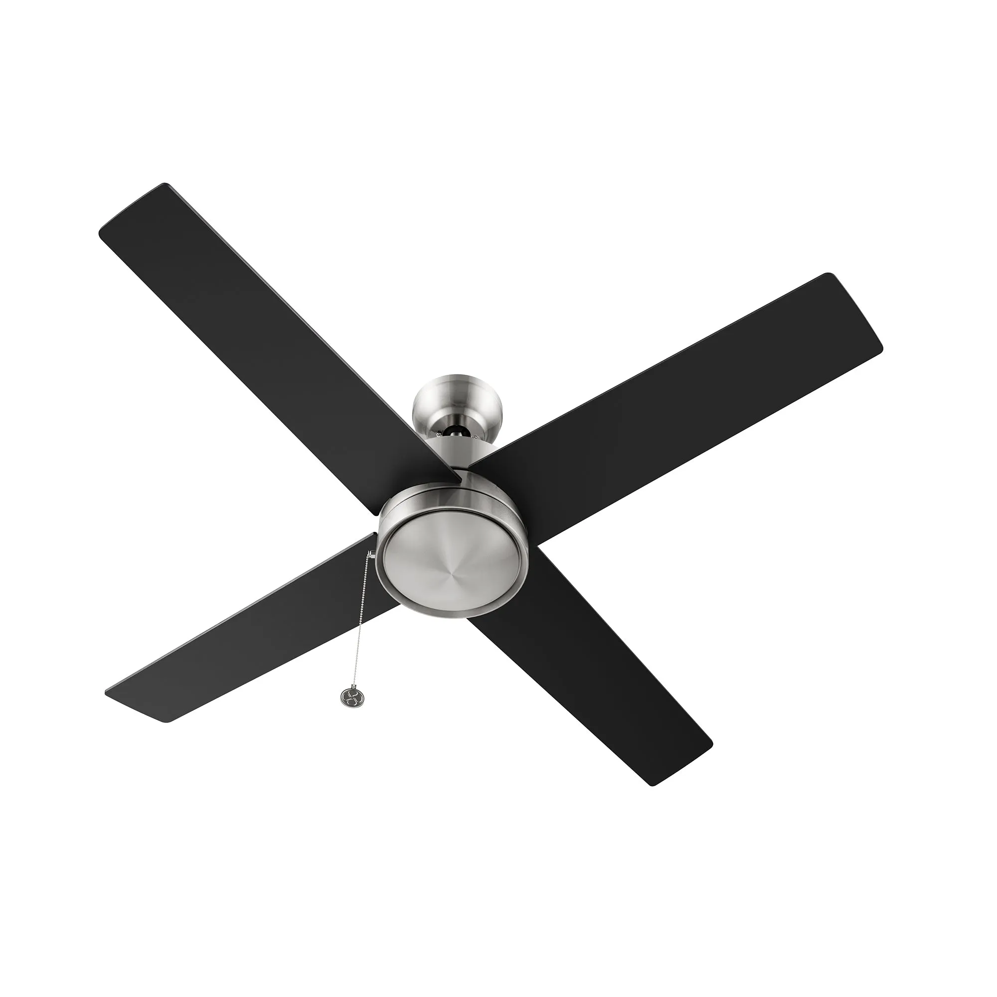 ASCOTT 52 inch 4-Blade Ceiling Fan with Pull Chain - Brushed Nickel/Black (No light)