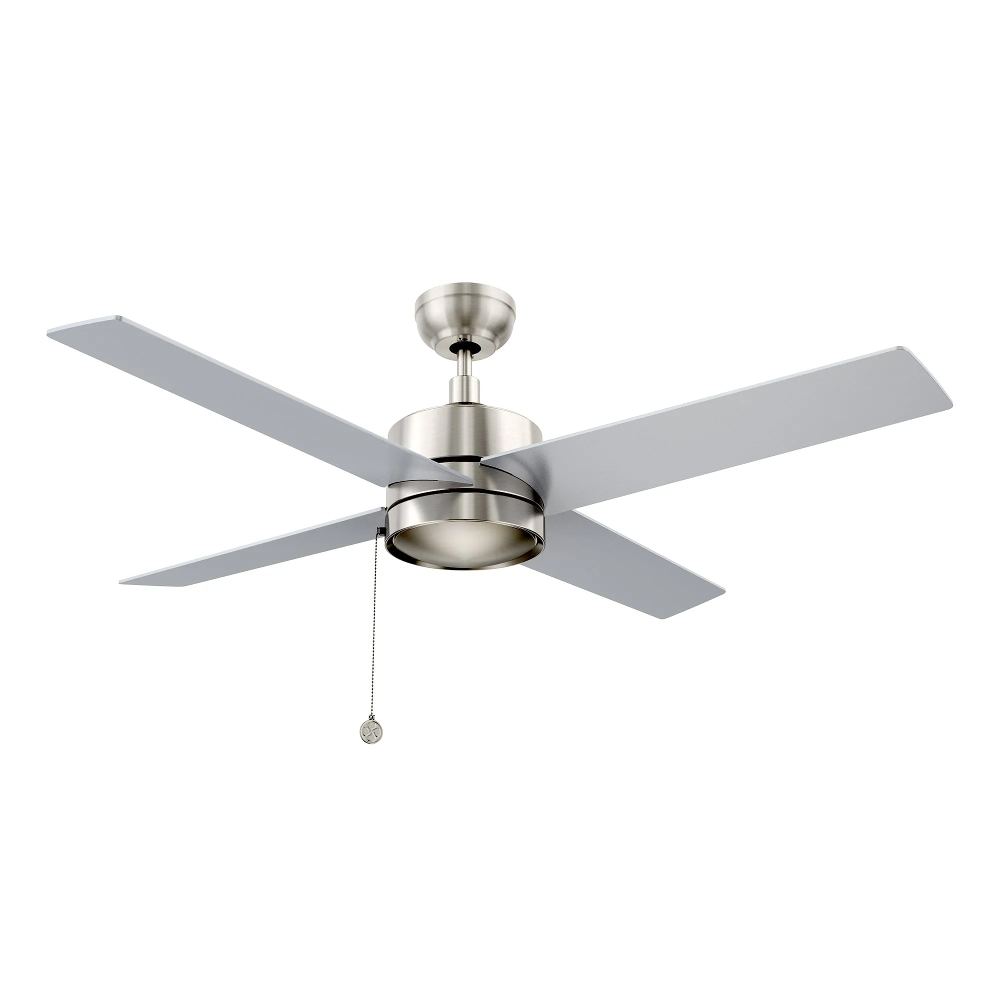 ASCOTT 52 inch 4-Blade Ceiling Fan with Pull Chain - Silver/Silver (No light)