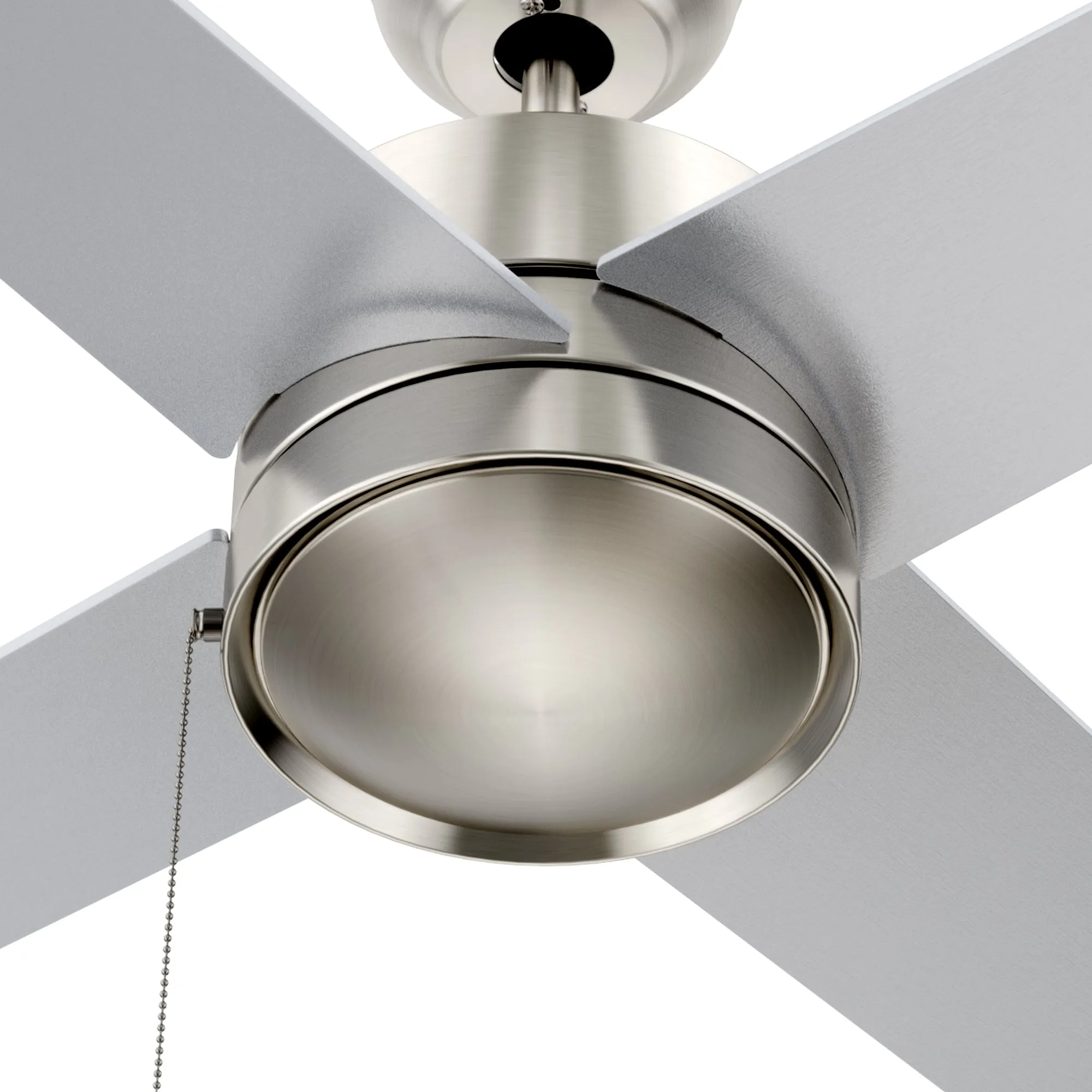 ASCOTT 52 inch 4-Blade Ceiling Fan with Pull Chain - Silver/Silver (No light)