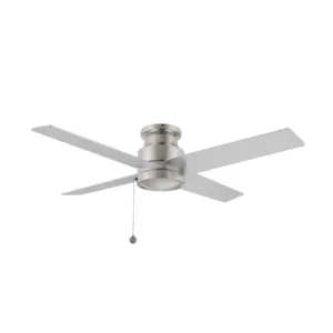 ASCOTT 52 inch 4-Blade Flush Mount Fan with Pull Chain - Brushed Nickel/Silver (No light)