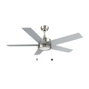 ASCOTT 52 inch 5 Blade Ceiling Fan with Pull Chain - Brushed Nickel/Silver