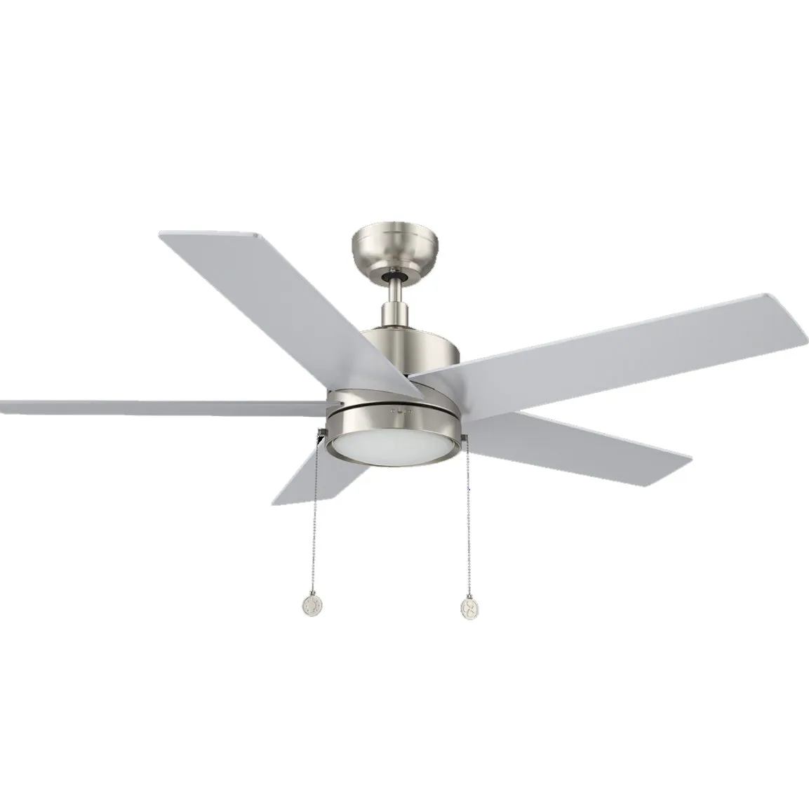 ASCOTT 52 inch 5 Blade Ceiling Fan with Pull Chain - Brushed Nickel/Silver