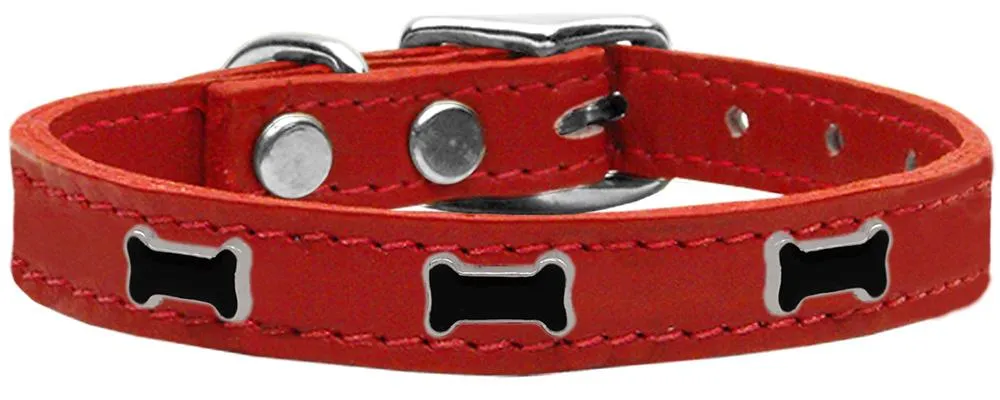 Black Bone Widget Genuine Leather Dog Collar Red 18