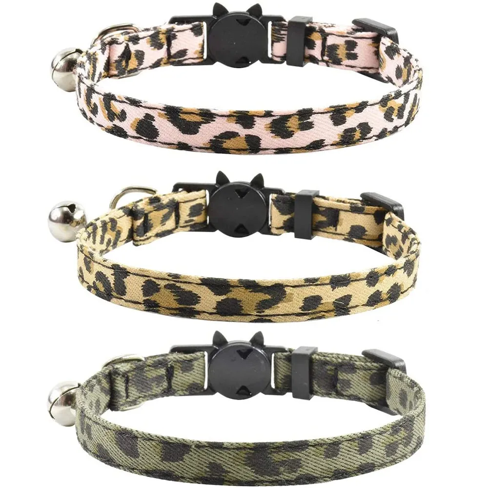 Cat Collar Breakaway with Bell Leopard Durable & Safe Cute Kitten Collars Safety Adjustable Kitty Collar for Cat Puppy 7.5-11in