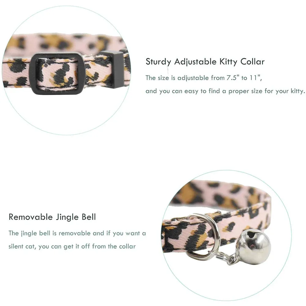 Cat Collar Breakaway with Bell Leopard Durable & Safe Cute Kitten Collars Safety Adjustable Kitty Collar for Cat Puppy 7.5-11in