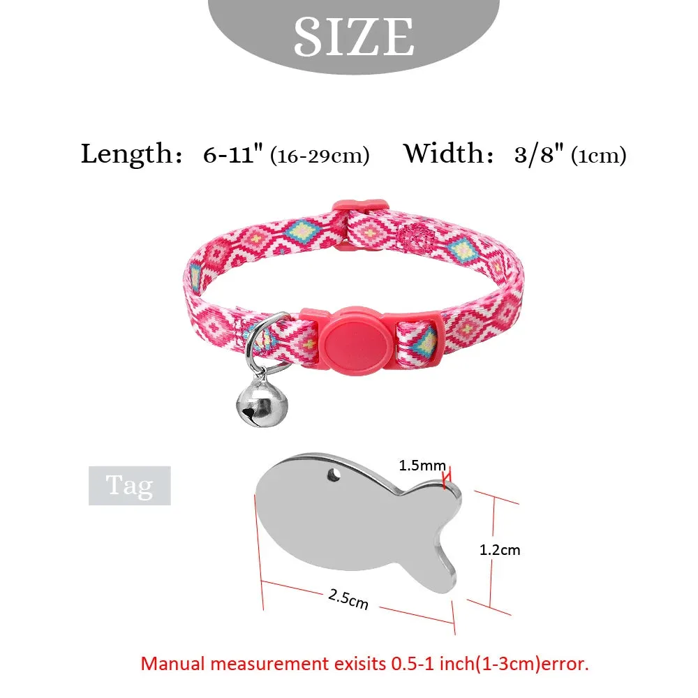 Cat Collar Personalized Quick Release Safety Kitten Collar Breakaway Necklace Customized Fish ID Tag Name With Bell