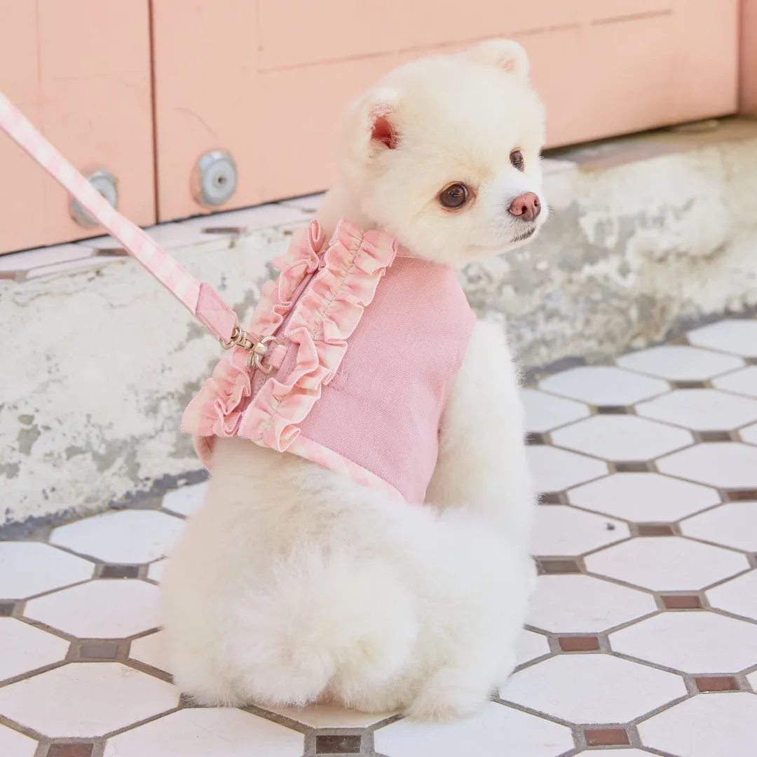 Check Pattern Ruffle Harnesses with Leash - Pink