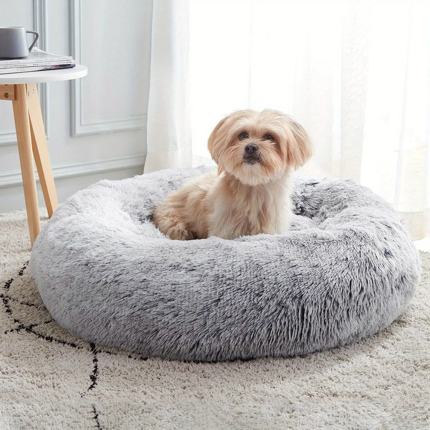 Cozy Donut Cat Bed Warm Calming  Washable with Nonslip Bottom