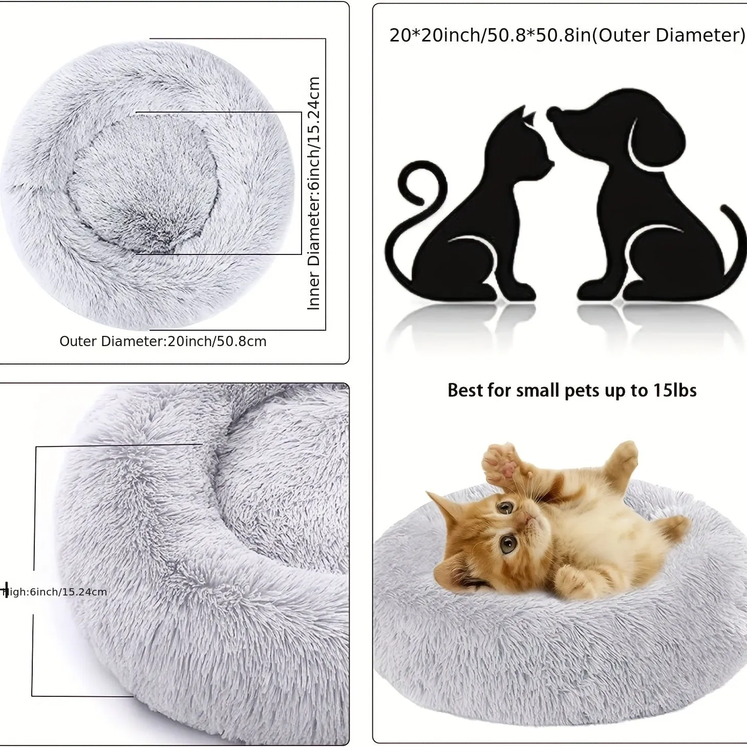 Cozy Donut Cat Bed Warm Calming  Washable with Nonslip Bottom