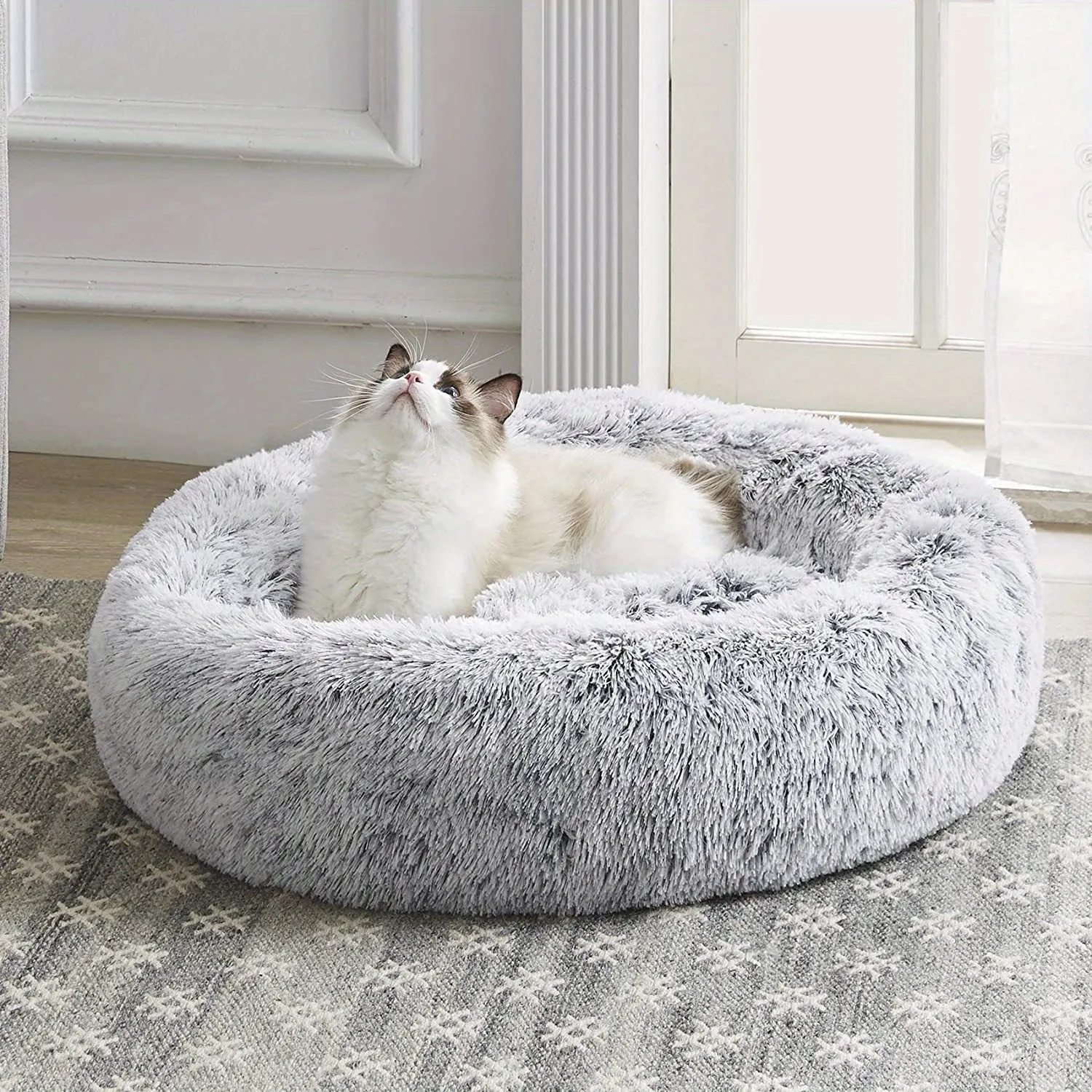 Cozy Donut Cat Bed Warm Calming  Washable with Nonslip Bottom