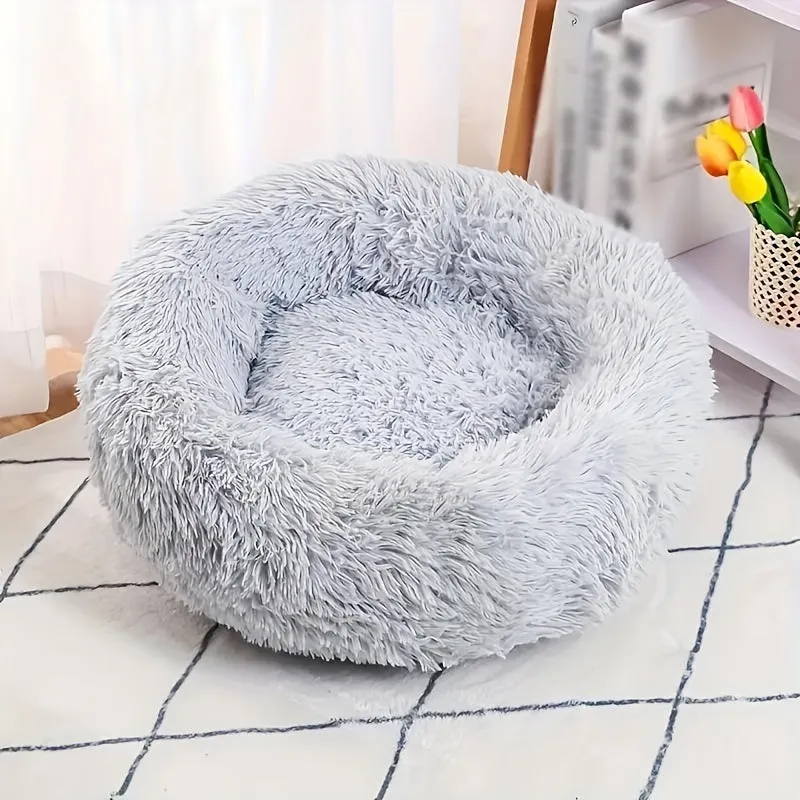 Cozy Donut Cat Bed Warm Calming  Washable with Nonslip Bottom