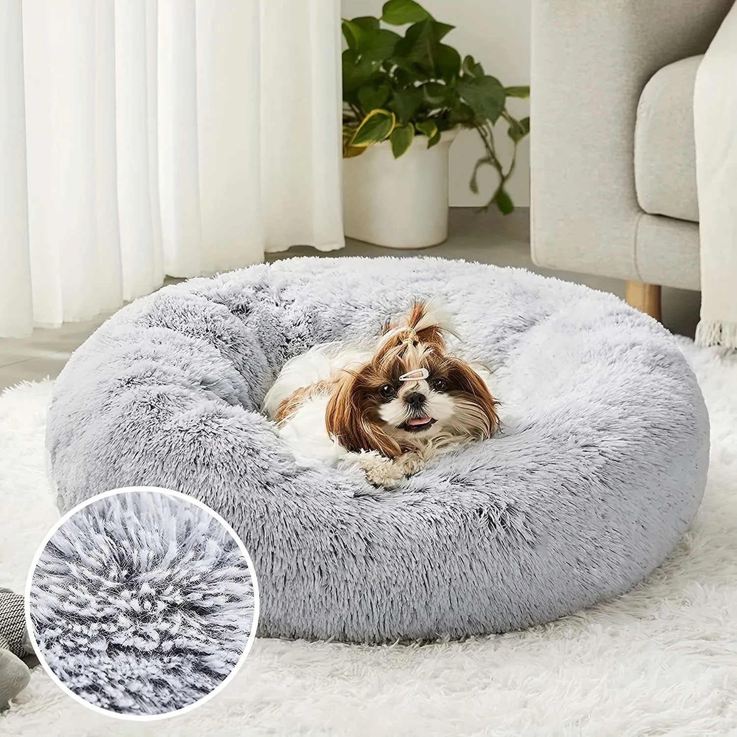 Cozy Donut Cat Bed Warm Calming  Washable with Nonslip Bottom