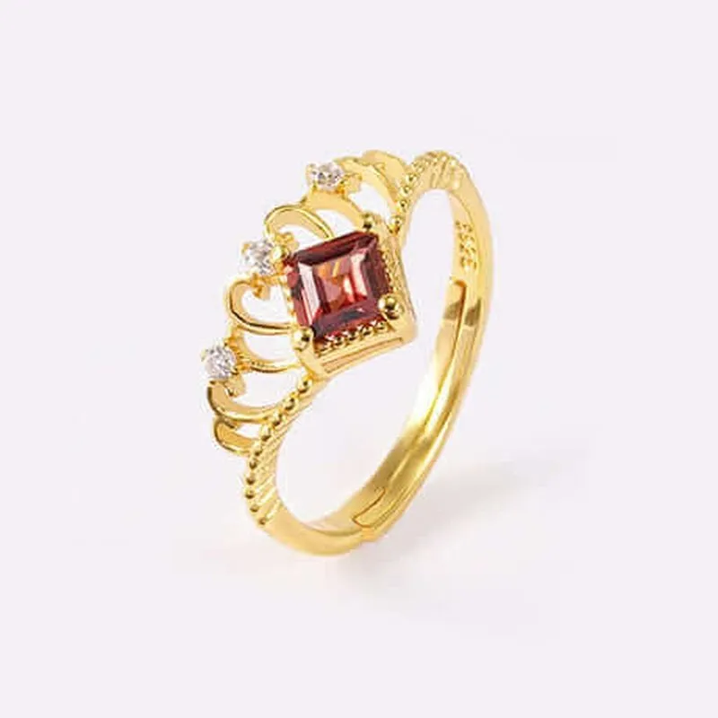 Crown Garnet Adjustable Open-ended Ring