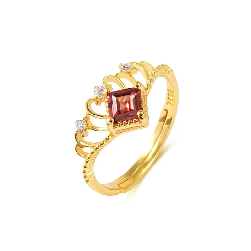 Crown Garnet Adjustable Open-ended Ring