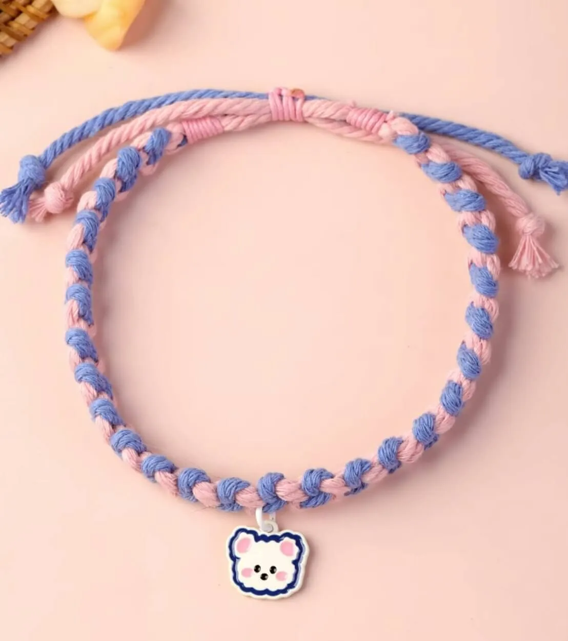 Cute Gummy Bear Hand Knitted Adjustable Pet Collar with Pendant for Cats or Small Dogs