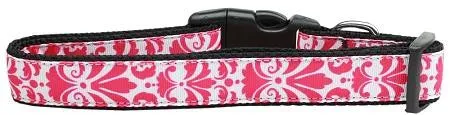 Damask Nylon Dog Collar Large Bright Pink