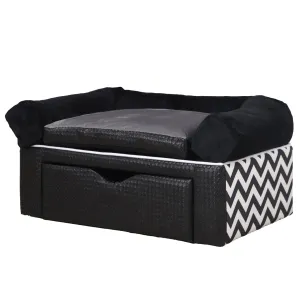 Dog Sofa Bed with Storage Drawer, Elevated Dog Couch for Small Dogs, with Soft Cushion, Removable and Washable Cover, Black