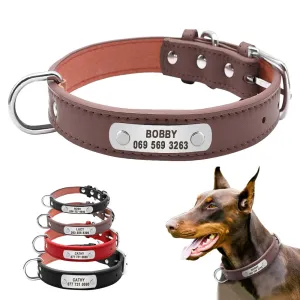 Durable Personalized Leather Padded Dog Collar - 4 Sizes