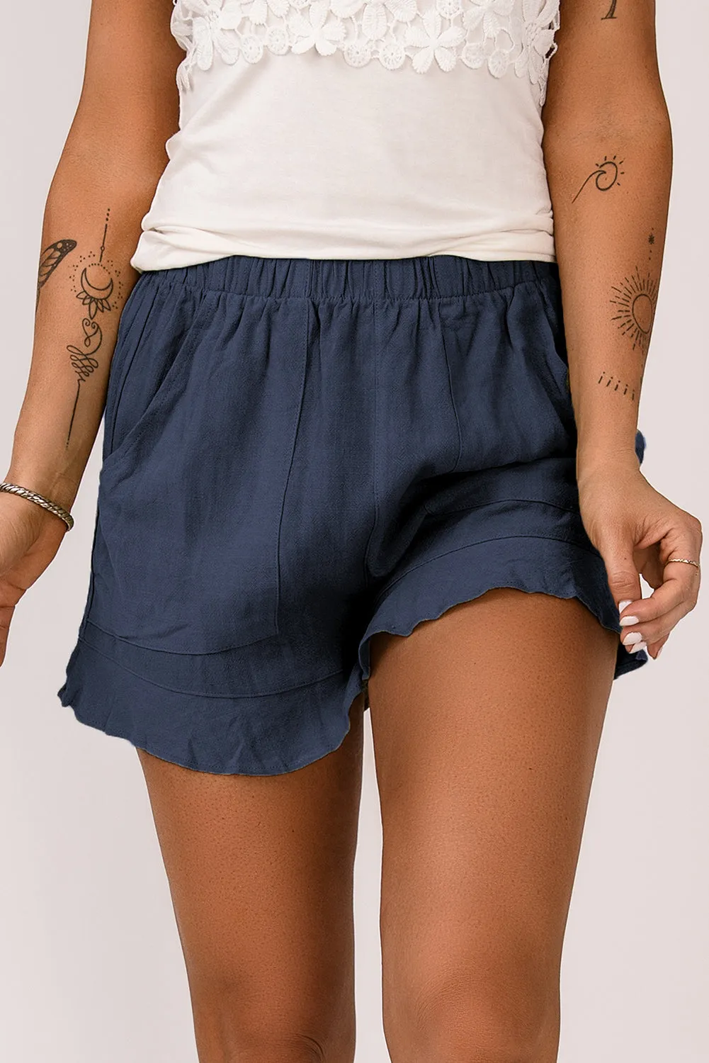 Elastic Waist Pocketed Shorts