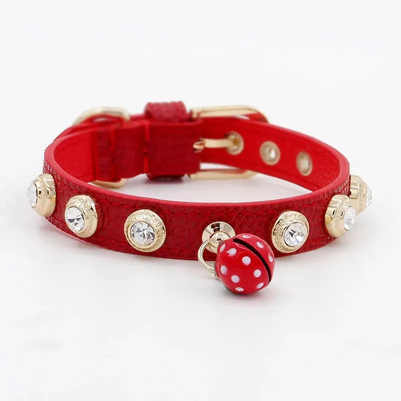 Elegant Genuine Leather Pet Collars with Charm - Luxury Dog & Cat Necklace for Poodles, Papillons, Chihuahuas & Puppies