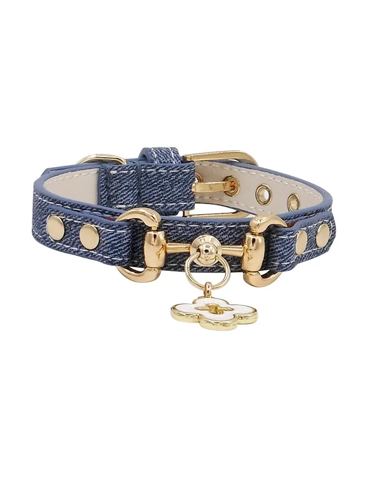 Elegant Genuine Leather Pet Collars with Charm - Luxury Dog & Cat Necklace for Poodles, Papillons, Chihuahuas & Puppies