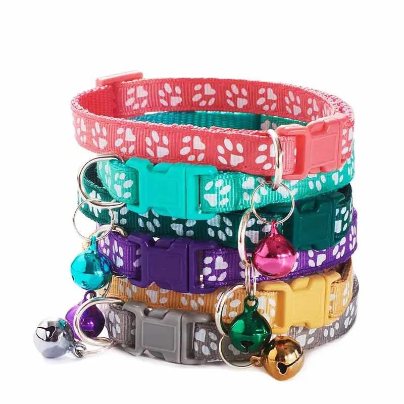 Fashion Pets Dog Collar Cartoon Funny Footprint Cute Bell Adjustable Collars For Dog Cats Puppy Pet Accessories Free Shipping