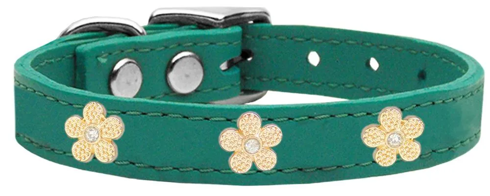 Gold Flower Widget Genuine Leather Dog Collar Jade 24