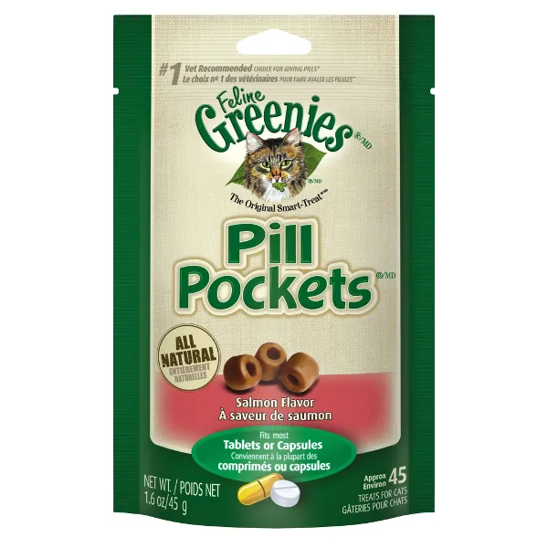 Greenies Pill Pockets Feline Salmon Flavor Cat Treats, 45 Count